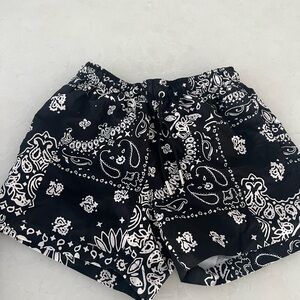 Bershka Black and White Bandana Print Swim Trunks